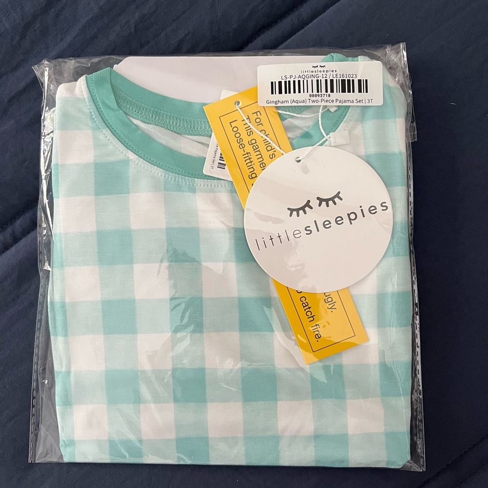 Little Sleepies Mint Checkered Kids Pajama Set